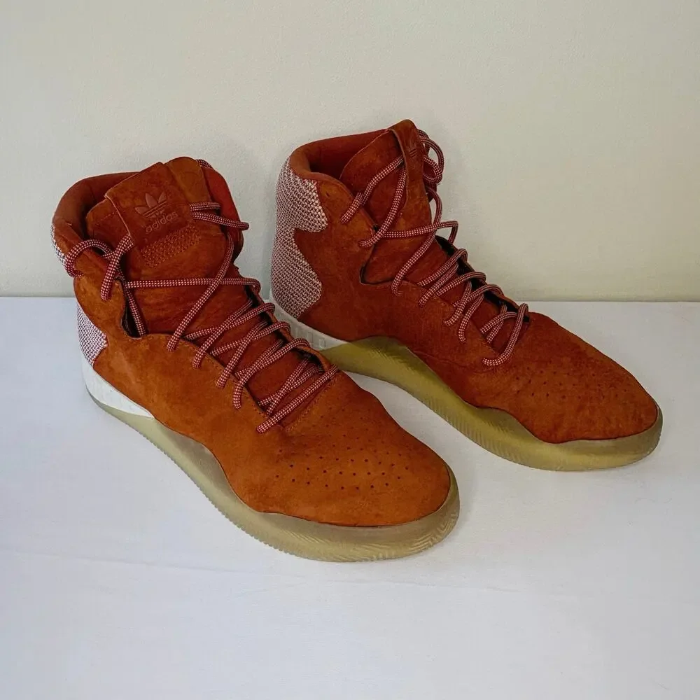 Adidas Tubular Suede High Top Sneakers Men's 11.5 Orange Streetwear